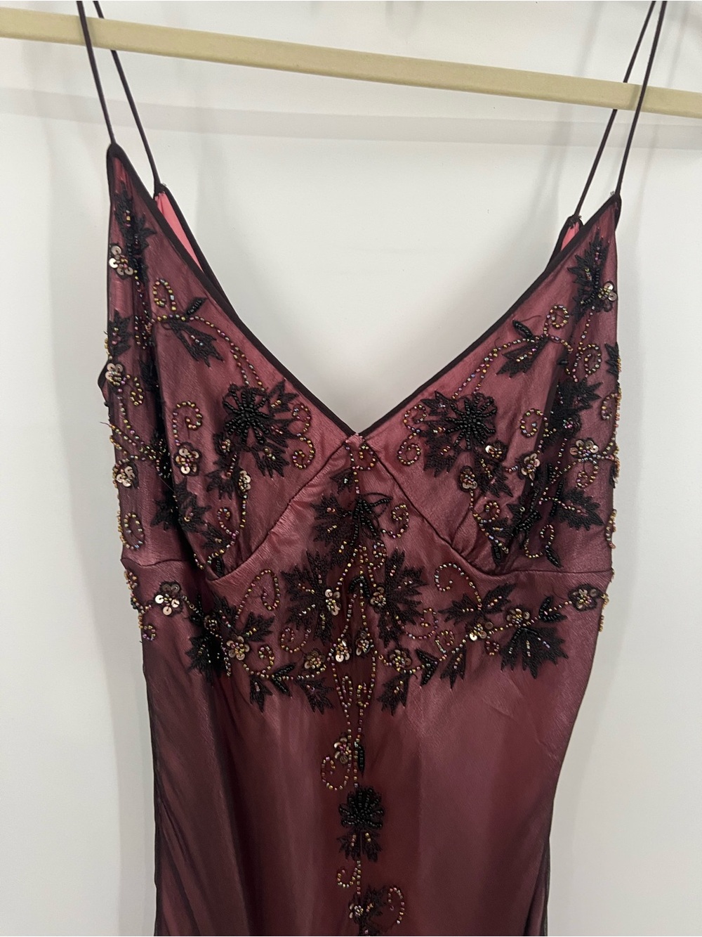 Vintage Adrianna Papell Boutique Evening Whimsigoth Beaded V-Neck Silk Maxi Gown - Picture 4 of 12